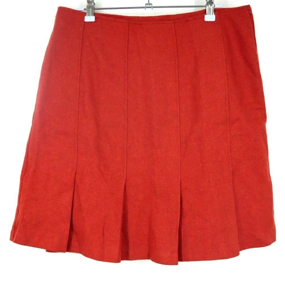 NWOT Sisley Wool Pleated Mini Skirt Red Orange 8 - Picture 2 of 4